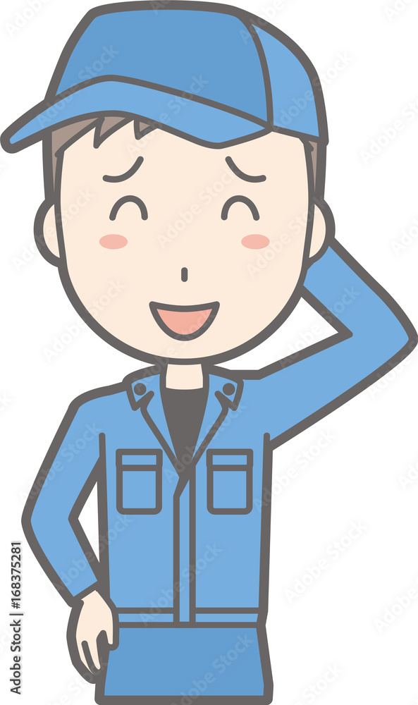 Illustration that a man wearing work clothes with a smile