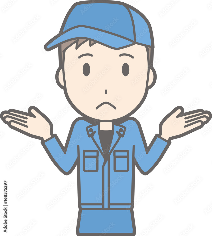 Illustration that men in work clothes shrug his shoulders Illustration that men in work clothes shrug his shoulders