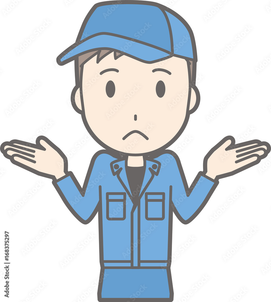 Illustration that men in work clothes shrug his shoulders