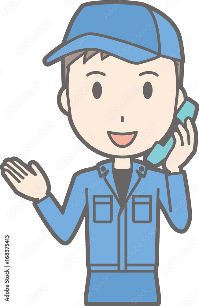 Illustration that men wearing work clothes are talking on the phone Illustration that men wearing work clothes are talking on the phone