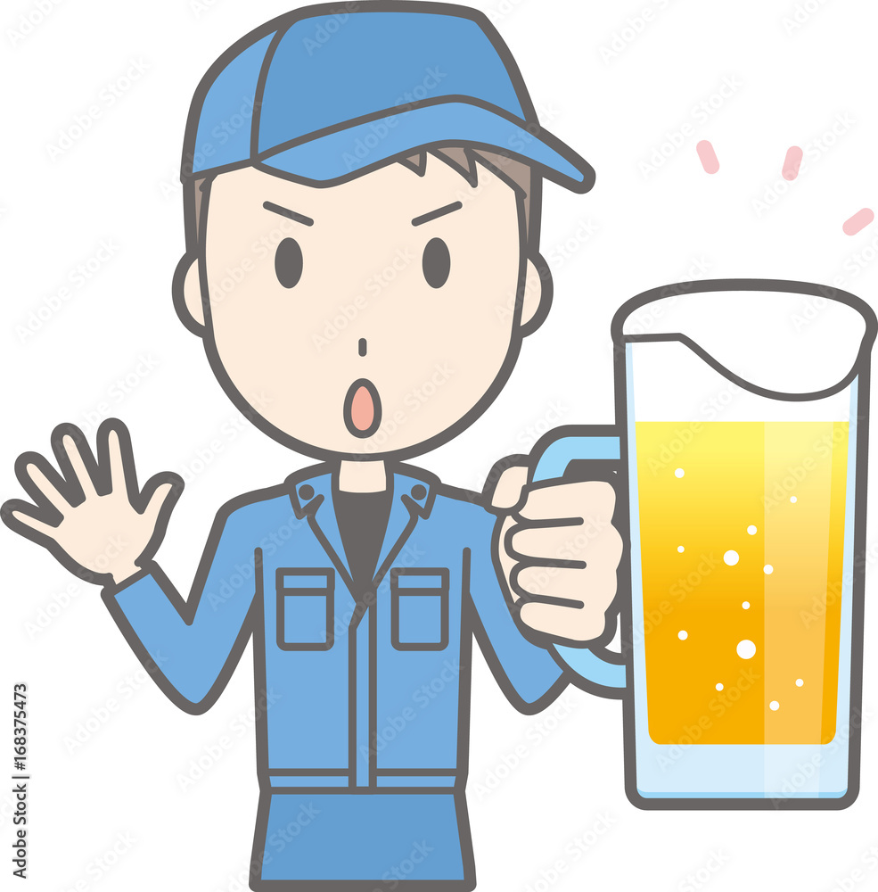 Illustration that men wearing work clothes are talking with beer Illustration that men wearing work clothes are talking with beer