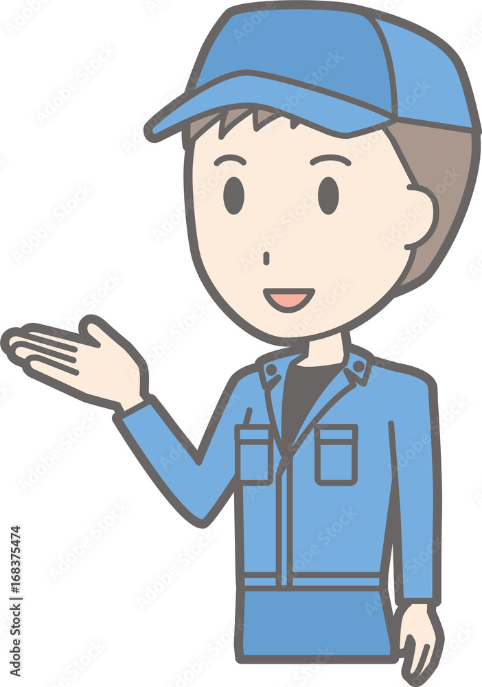 An illustration guided by a man wearing work clothes