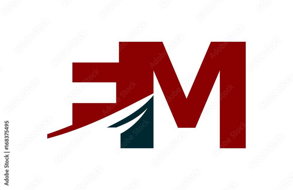 EM Red Negative Space Square Swoosh Letter Logo EM Red Negative Space Square Swoosh Letter Logo