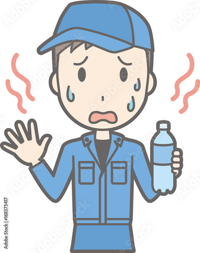 Illustration that men wearing work clothes are hot and sweaty
