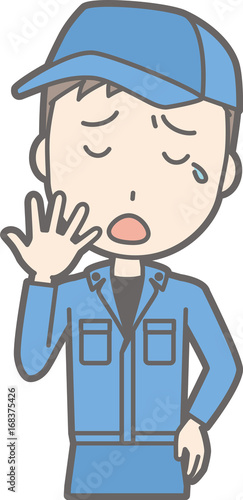 Illustrations yawning men in work clothes