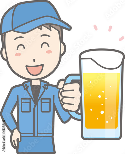 Illustration of a man drinking beer wearing work clothes photo