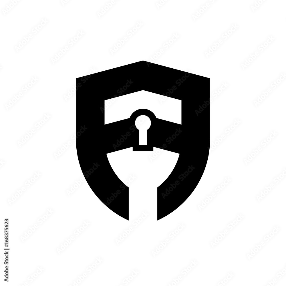 Initial letter logo shield vector with key hole Initial letter logo shield vector with key hole