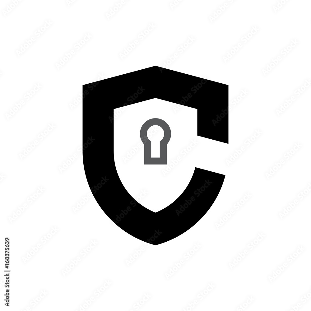 Initial letter logo shield vector with key hole Initial letter logo shield vector with key hole