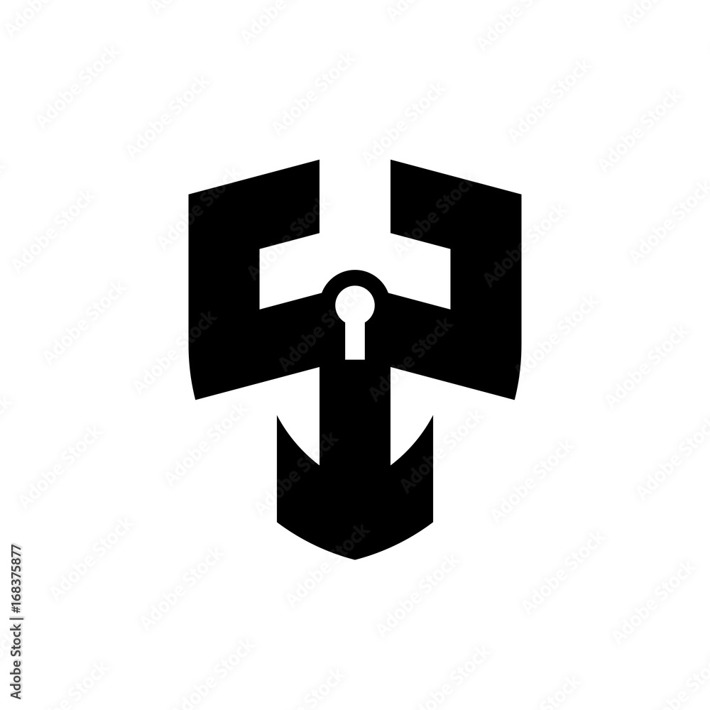 Initial letter logo shield vector with key hole Initial letter logo shield vector with key hole