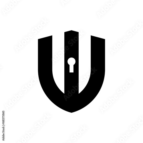 Initial letter logo shield vector with key hole