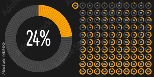 Set of circular sector percentage diagrams from 0 to 100 ready-to-use for web design, user interface (UI) or infographic - indicator with yellow