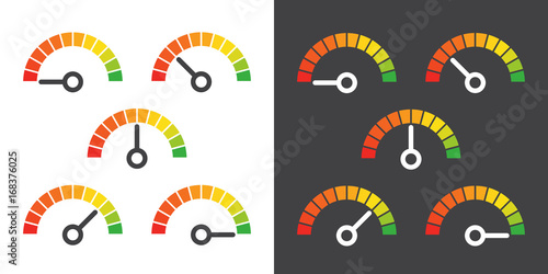 Meter signs infographic gauge element from red to green and green to red vector illustration