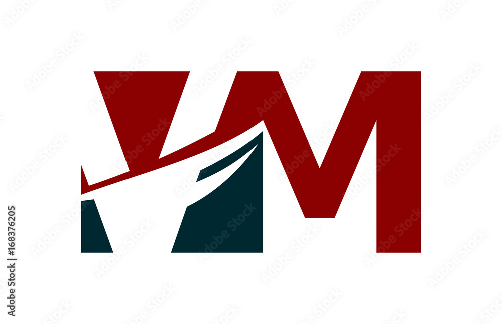 VM Red Negative Space Square Swoosh Letter Logo VM Red Negative Space Square Swoosh Letter Logo