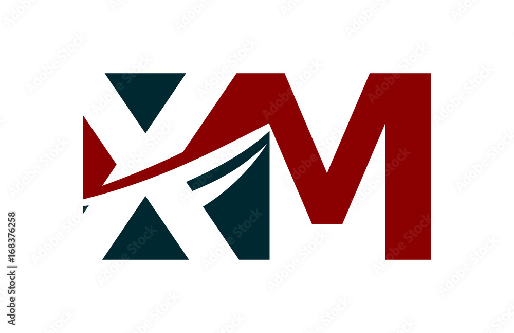 XM Red Negative Space Square Swoosh Letter Logo XM Red Negative Space Square Swoosh Letter Logo