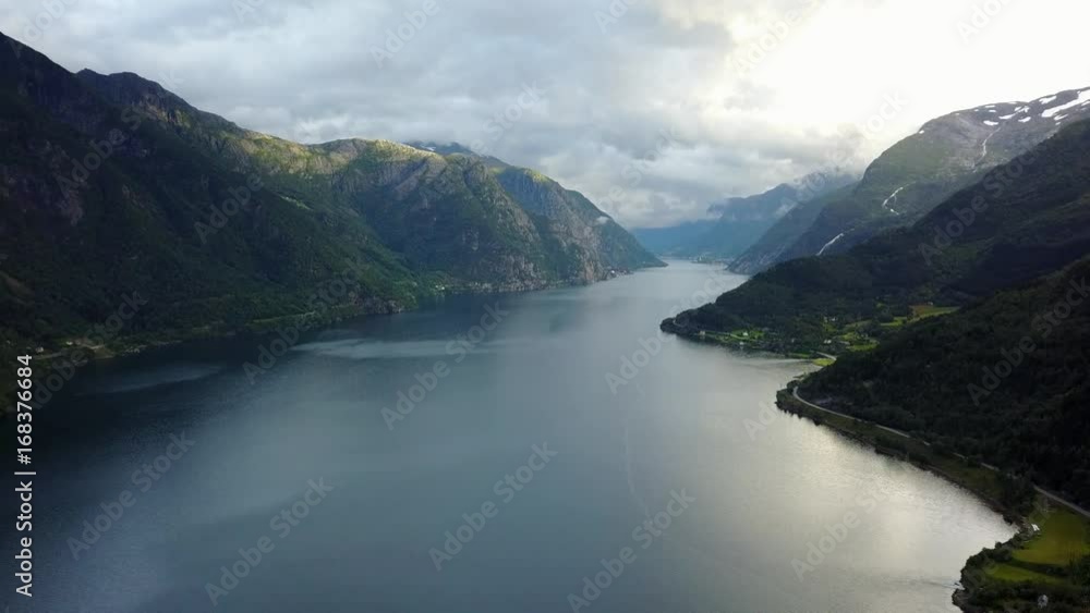 View to Fjord and water from drone on air Norway View to Fjord and water from drone on air Norway