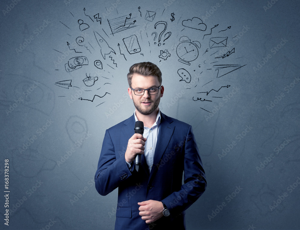 Businessman holding microphone