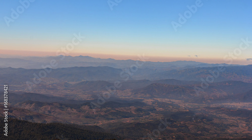 Scenery and bright sky with cloud over high mountain in north of Thailand