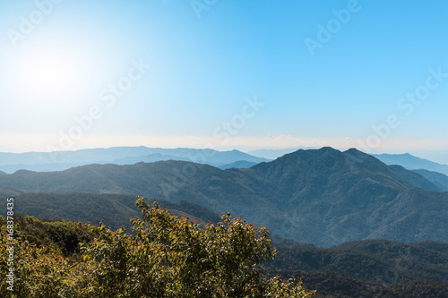 Scenery and bright sky with cloud over high mountain in north of Thailand