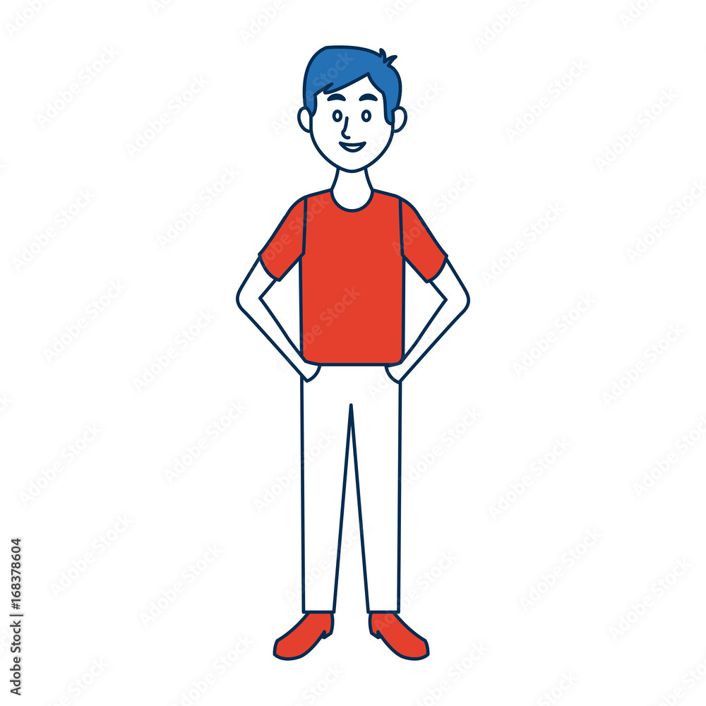 young man standing with folded arms front view vector illustration