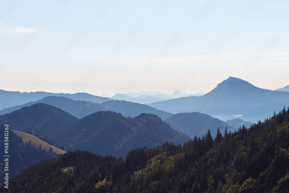 Obraz premium Mountain Peaks in Bavaria, panorama view from Mt. Hochfelln