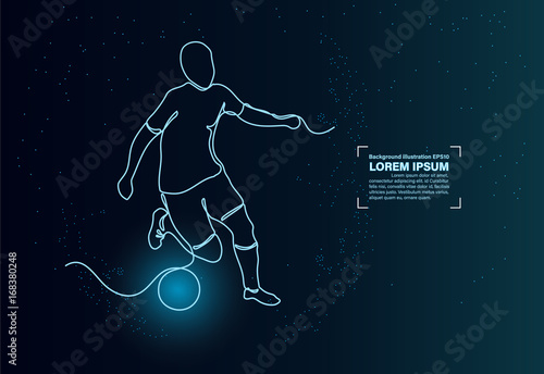 sketch single line hand drawn. football soccer blue light in the dark concept