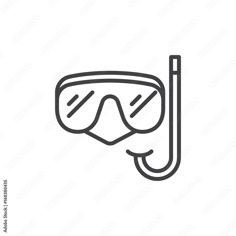 Scuba mask and snorkel line icon, outline vector sign, linear style pictogram isolated on white. Diving symbol, logo illustration. Editable stroke. Pixel perfect vector graphics Scuba mask and snorkel line icon, outline vector sign, linear style pictogram isolated on white. Diving symbol, logo illustration. Editable stroke. Pixel perfect vector graphics