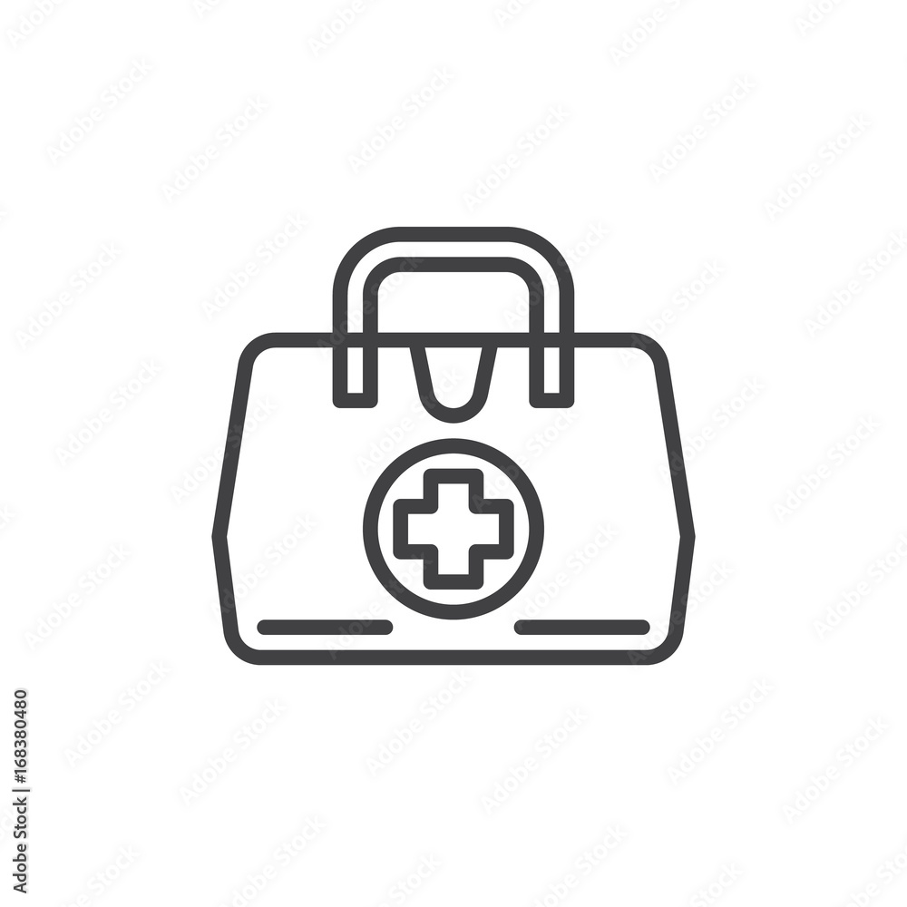 Medical bag line icon, outline vector sign, linear style pictogram isolated on white. First aid kit symbol, logo illustration. Editable stroke. Pixel perfect vector graphics Medical bag line icon, outline vector sign, linear style pictogram isolated on white. First aid kit symbol, logo illustration. Editable stroke. Pixel perfect vector graphics