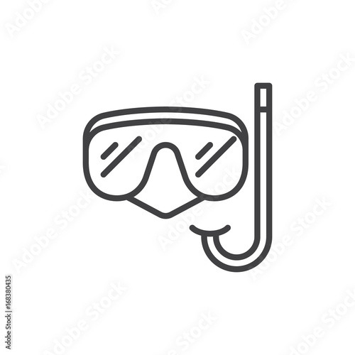 Scuba mask and snorkel line icon, outline vector sign, linear style pictogram isolated on white. Diving symbol, logo illustration. Editable stroke. Pixel perfect vector graphics