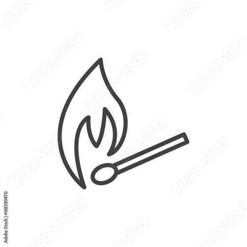 Burning match line icon, outline vector sign, linear style pictogram isolated on white. Symbol, logo illustration. Editable stroke. Pixel perfect vector graphics