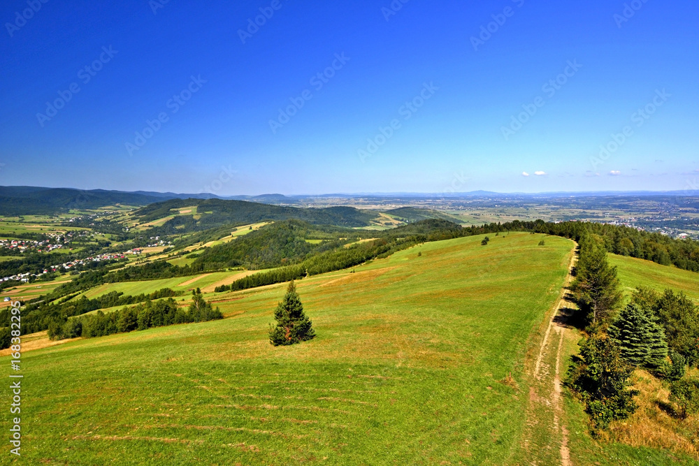 View of Low Beskid from Grzywacka mountain, Poland