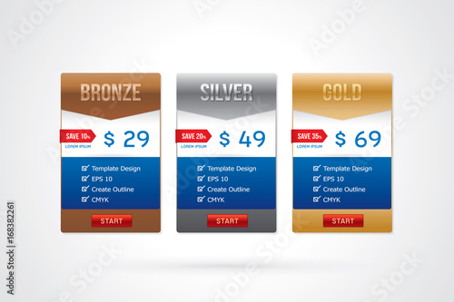 Vector of pricing table design template for website and application.