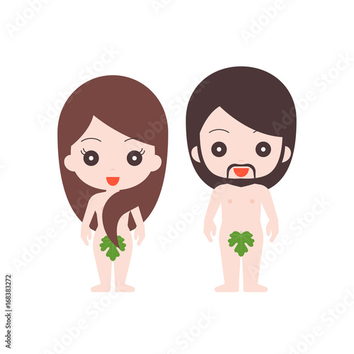 adam and eve character in genesis, flat design illustration