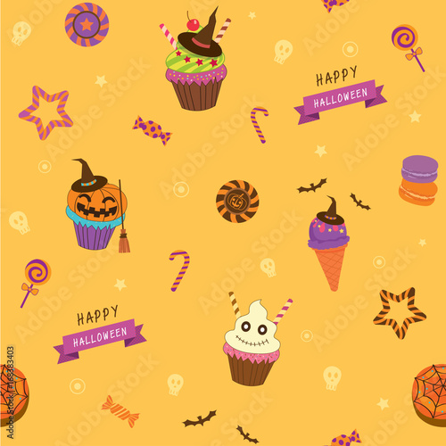 Halloween seamless pattern with dessert