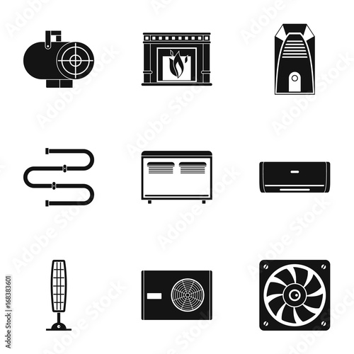 Heating convector icon set, simple style