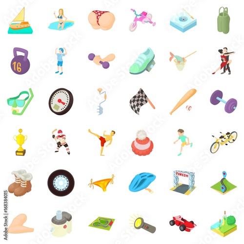 Activity woman icons set, cartoon style