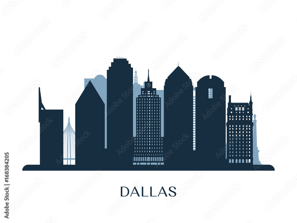 Dallas skyline, monochrome silhouette. Vector illustration.