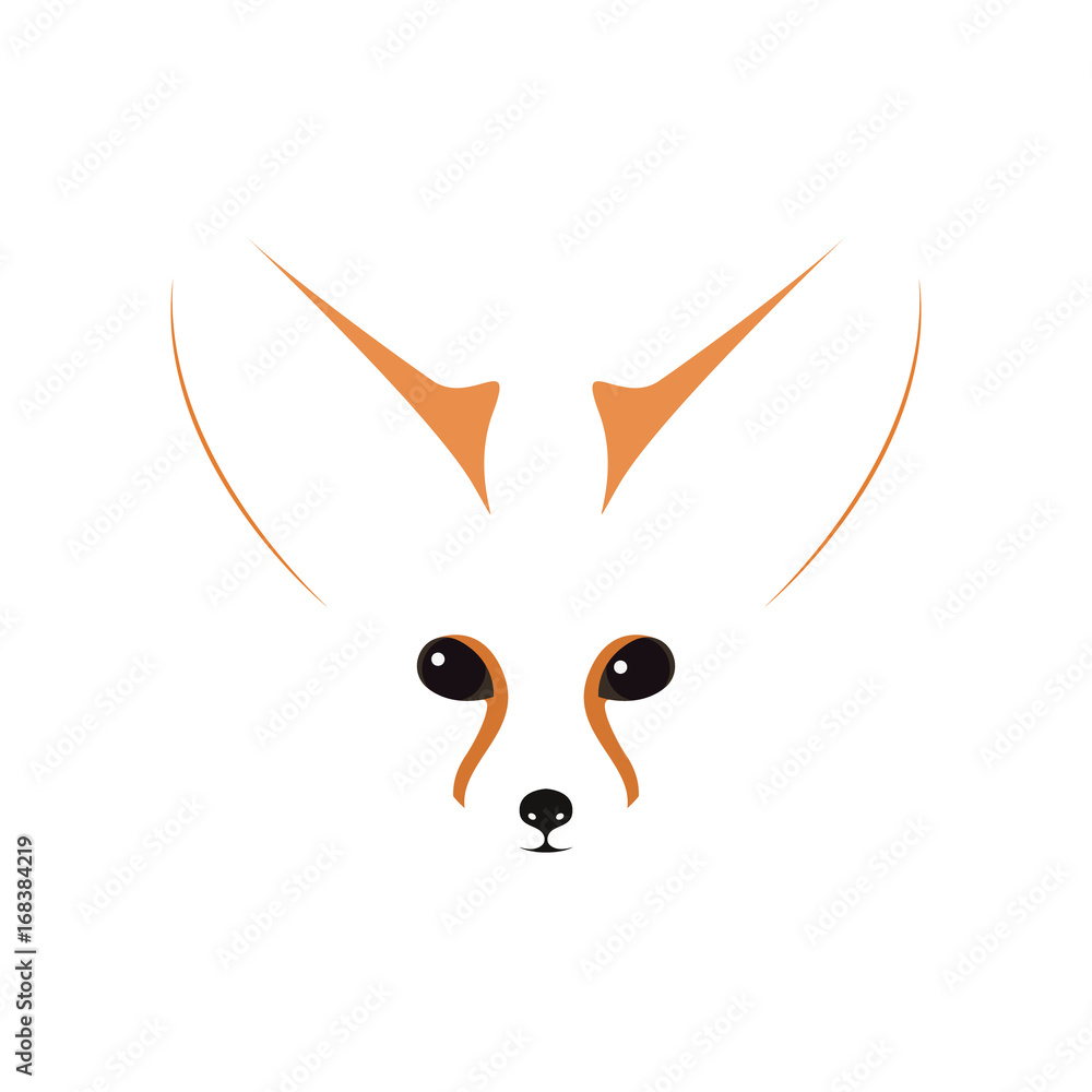 Fototapeta premium Fennec muzzle, eyes and ears. Contour vector illustration.