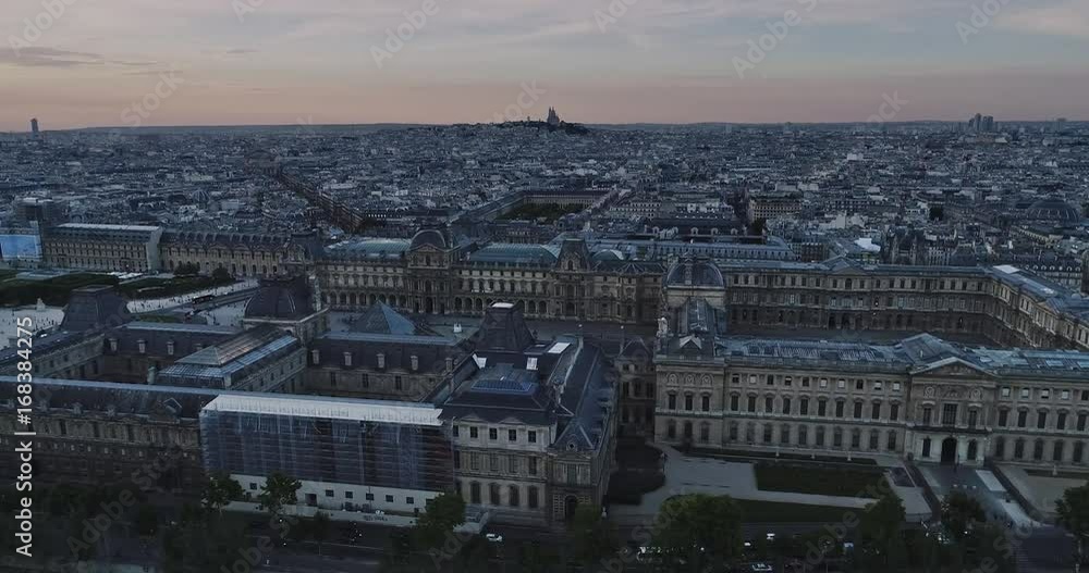 Paris aerial Seine river sunset France Paris aerial Seine river sunset France