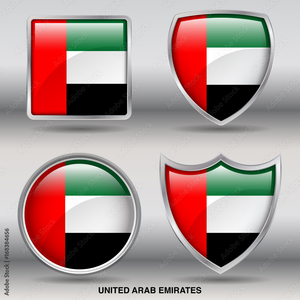 Flag of United Arab Emirates in 4 shapes collection with clipping path Flag of United Arab Emirates in 4 shapes collection with clipping path