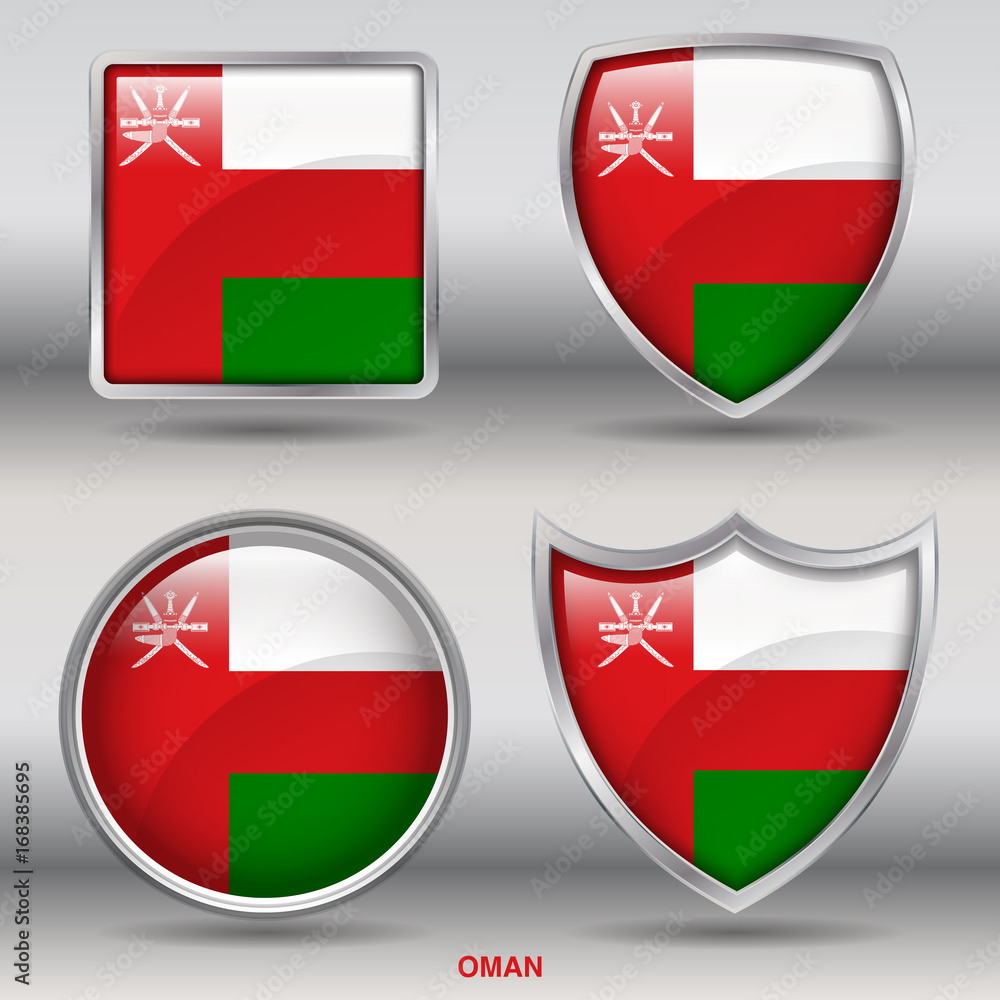 Flag of Oman in 4 shapes collection with clipping path Flag of Oman in 4 shapes collection with clipping path
