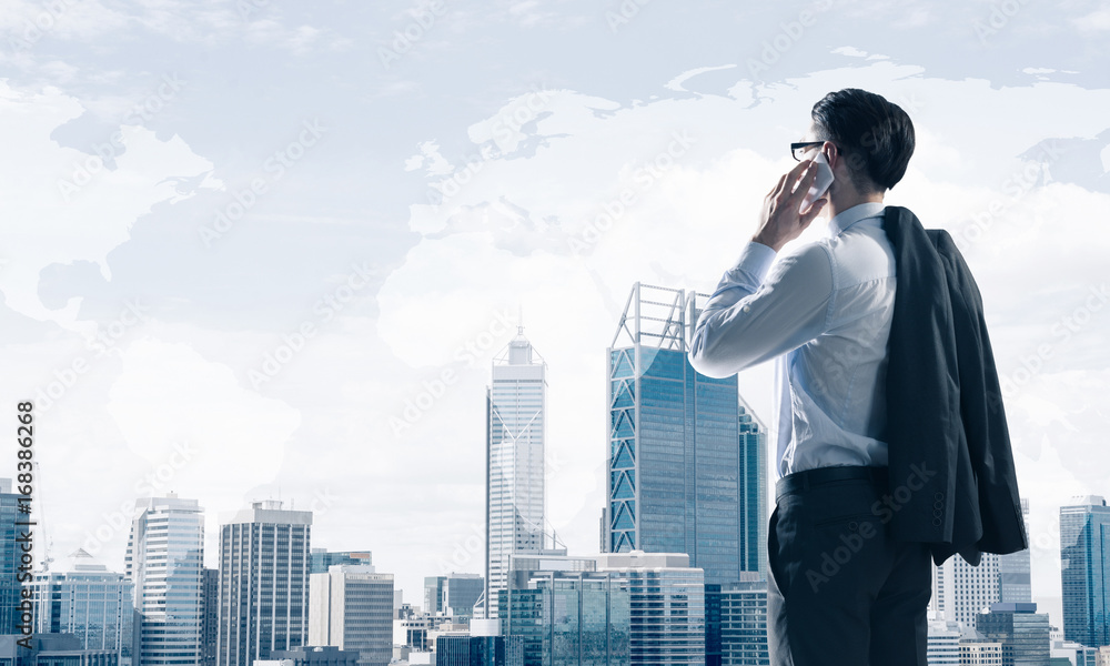 Concept of business success and control with confident boss agai Concept of business success and control with confident boss agai