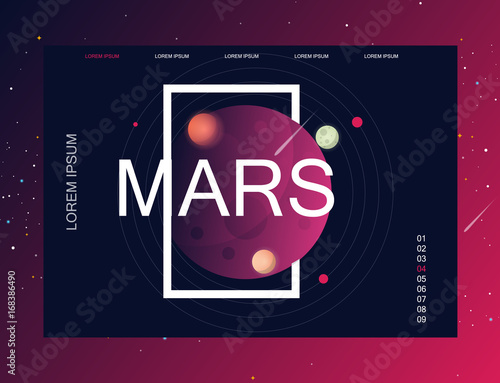 Mars. Solar system. Colorful planet on a dark background Template for a site. Space background. Concept idea. Modern design. Vector