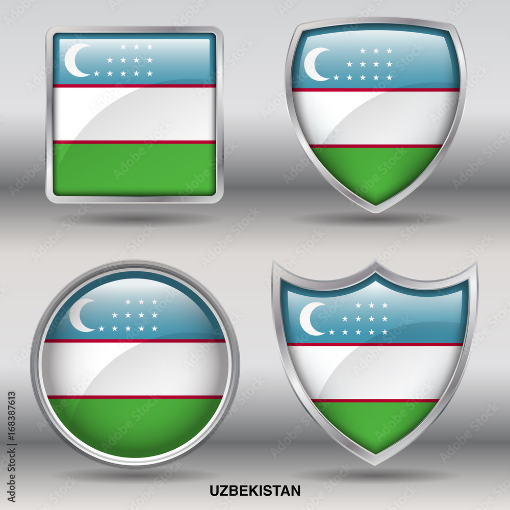 Flag of Uzbekistan in 4 shapes collection with clipping path Flag of Uzbekistan in 4 shapes collection with clipping path