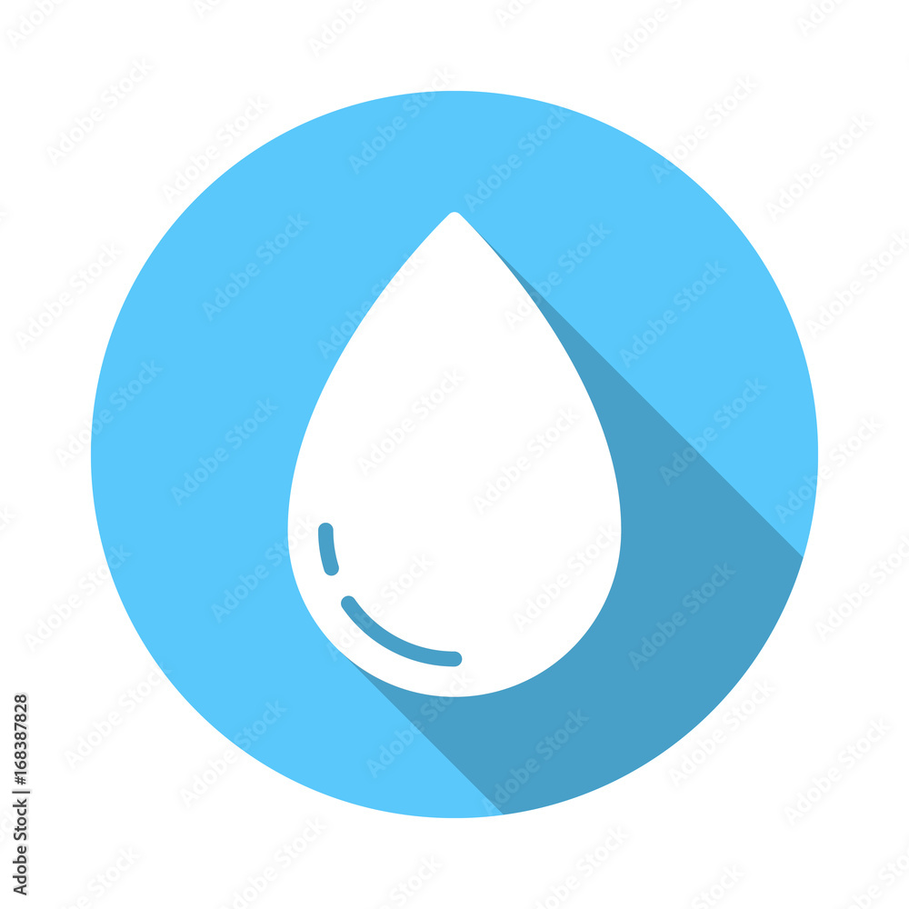 Water drop flat icon. Round colorful button, circular vector sign with long shadow effect. Flat style design Water drop flat icon. Round colorful button, circular vector sign with long shadow effect. Flat style design