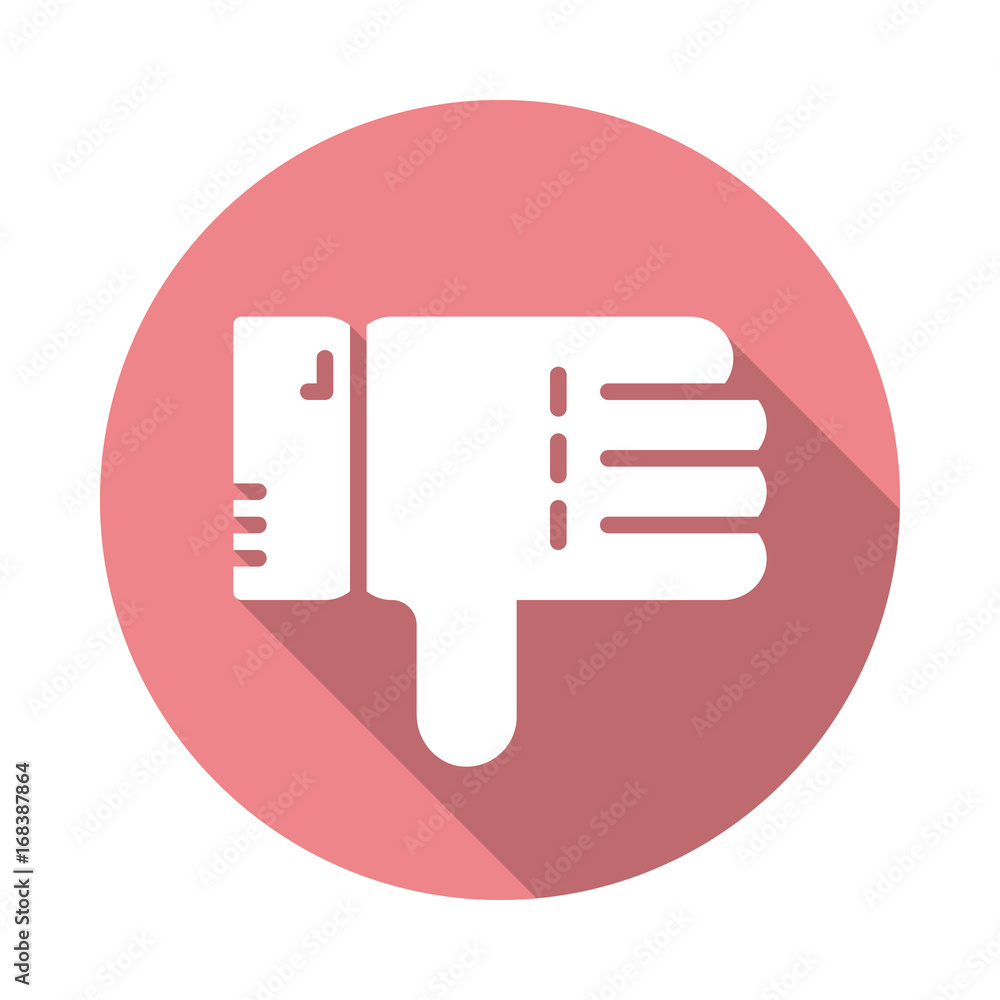 Thumbs down flat icon. Round colorful button, circular vector sign with long shadow effect. Flat style design Thumbs down flat icon. Round colorful button, circular vector sign with long shadow effect. Flat style design
