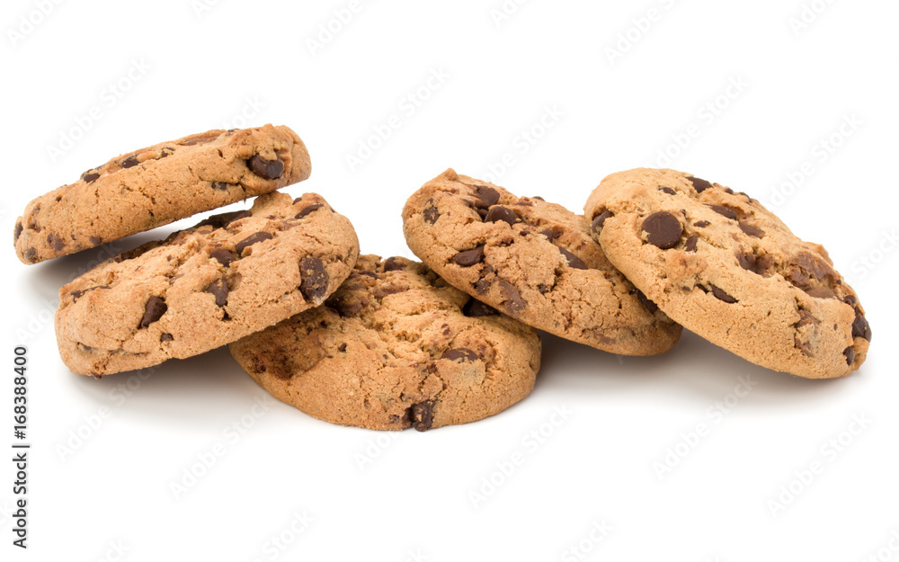 Chocolate chip cookies isolated on white background. Sweet biscuits. Homemade pastry. Chocolate chip cookies isolated on white background. Sweet biscuits. Homemade pastry.