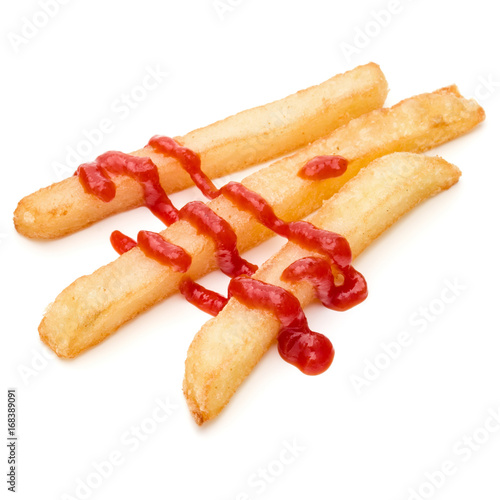 French Fried Potatoes with ketchup isolated on white background