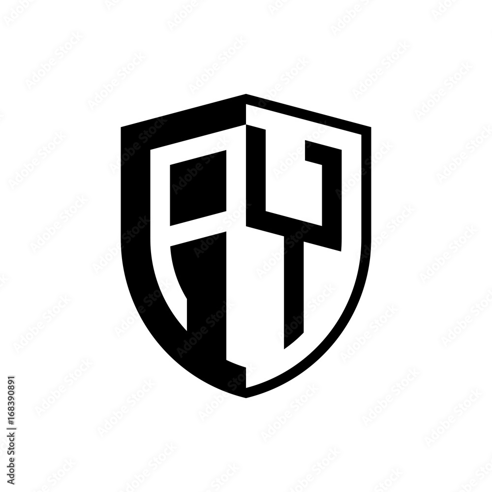 Initial two letter logo shield vector black Initial two letter logo shield vector black