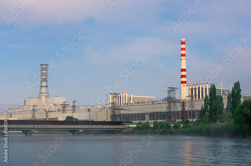 View of the nuclear power plant. Industrial landscape.