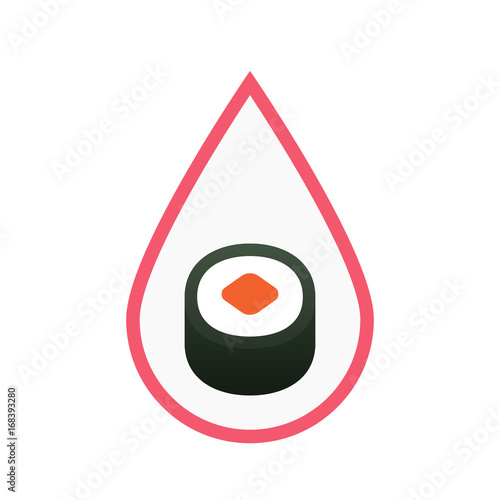 Isolated blood drop with a piece of sushi maki